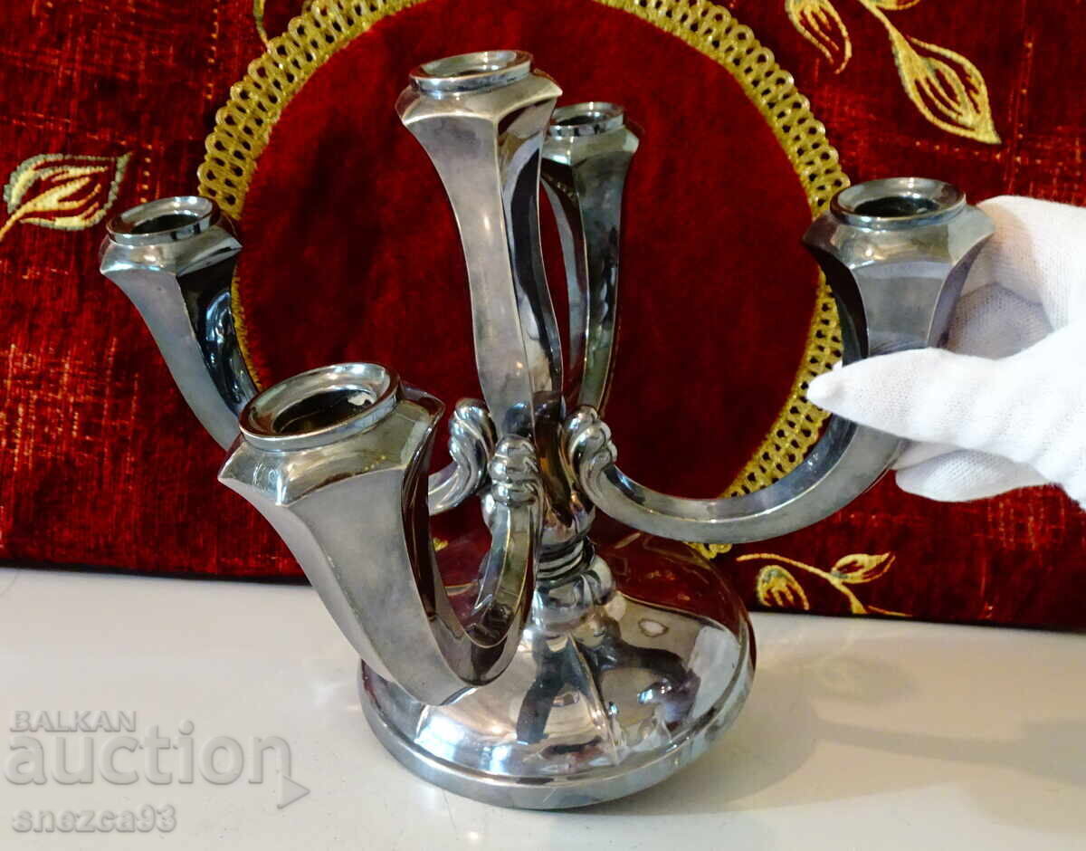 Delivery of Silver-plated five-arm Art Deco candlestick, hallmarked Delivery of Silver-plated five-arm Art Deco candlestick, hallmarked