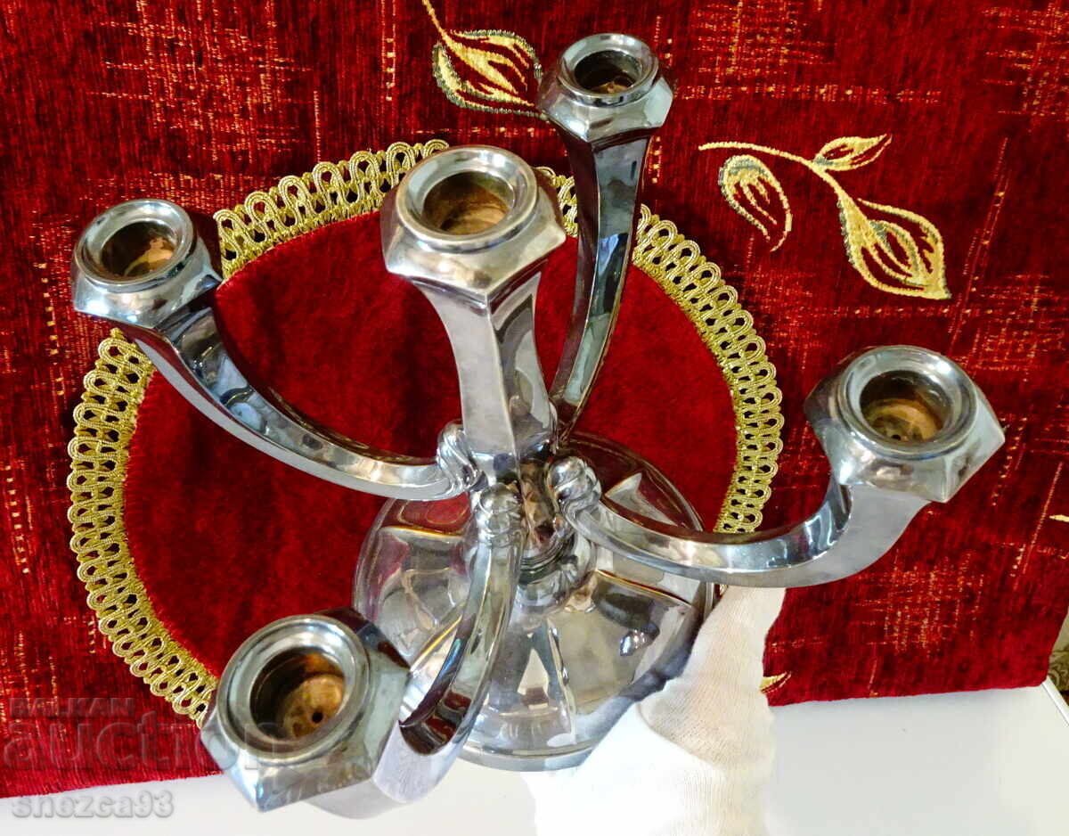 Silver-plated five-arm Art Deco candlestick, hallmarked - 5 Silver-plated five-arm Art Deco candlestick, hallmarked - 5