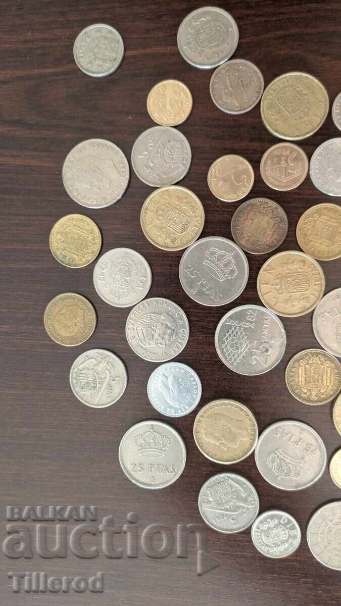 Nice lot of coins from Spain and Portugal. About 46 pcs - 5