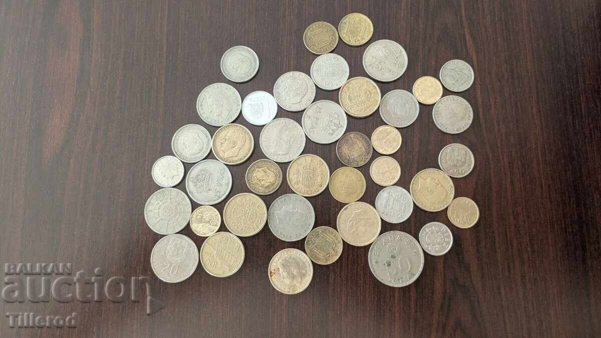 Nice lot of coins from Spain and Portugal. About 46 pcs