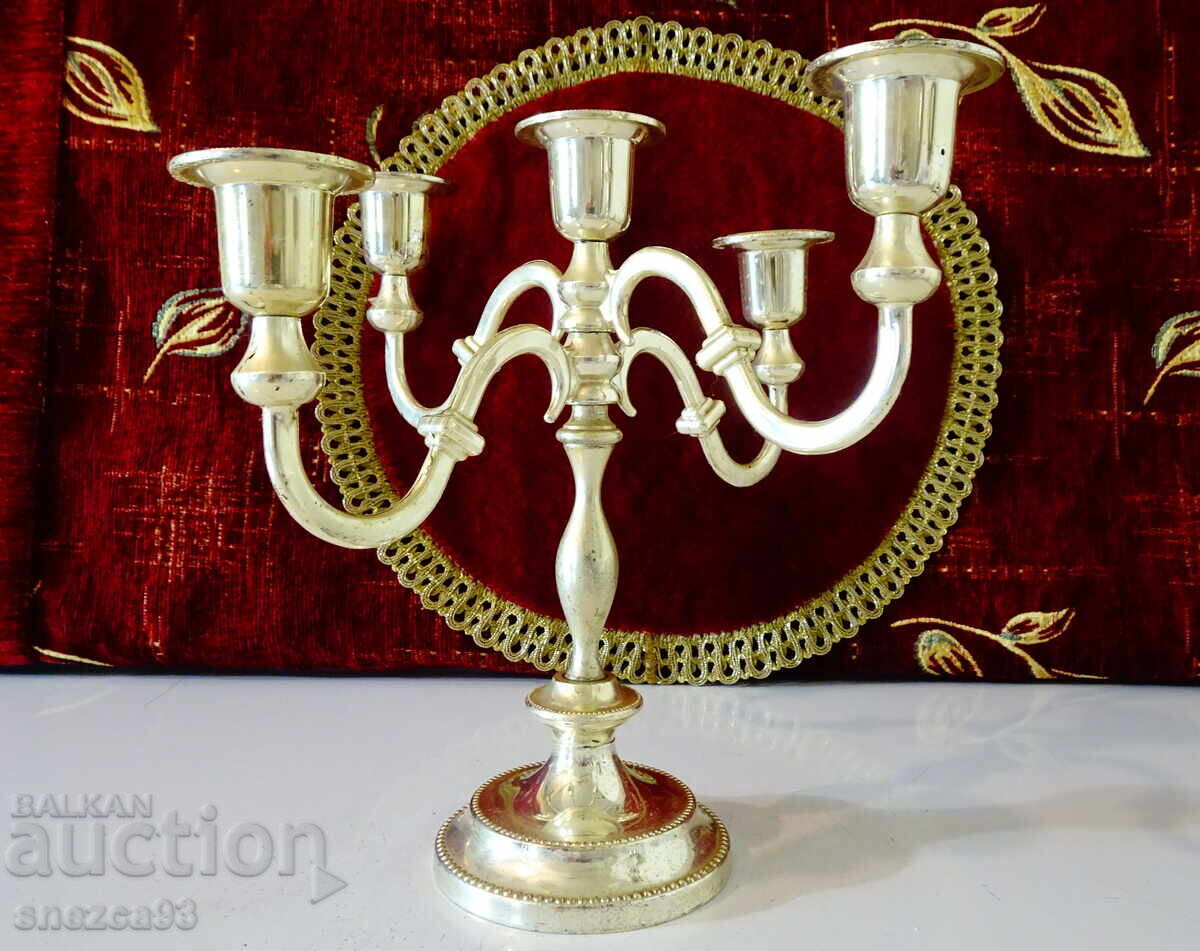 Silver-plated five-arm Art Deco candelabra, 23 cm with price € 38.00 | 74.32 BGN Silver-plated five-arm Art Deco candelabra, 23 cm with price € 38.00 | 74.32 BGN