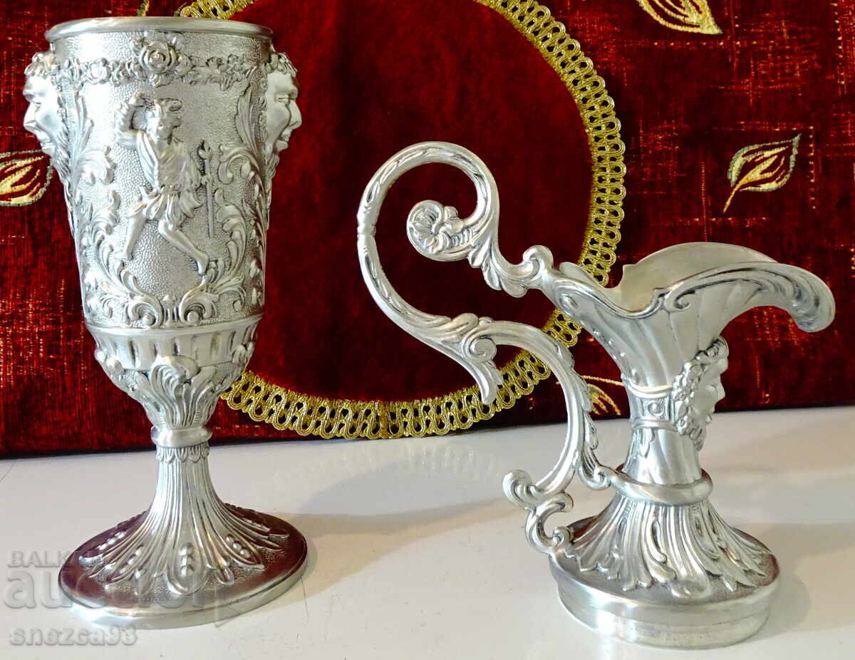 Delivery of Italian pewter vase, pitcher, candlestick, goblet, masterpiece Delivery of Italian pewter vase, pitcher, candlestick, goblet, masterpiece