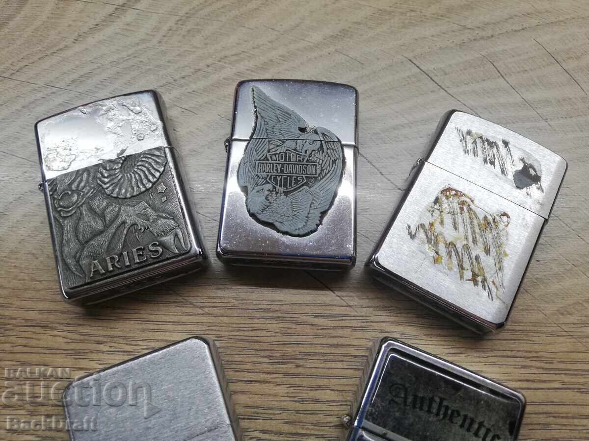 Auction Lot of 5 Zippo Gasoline Lighters, Zippo Harley Davidson Auction Lot of 5 Zippo Gasoline Lighters, Zippo Harley Davidson