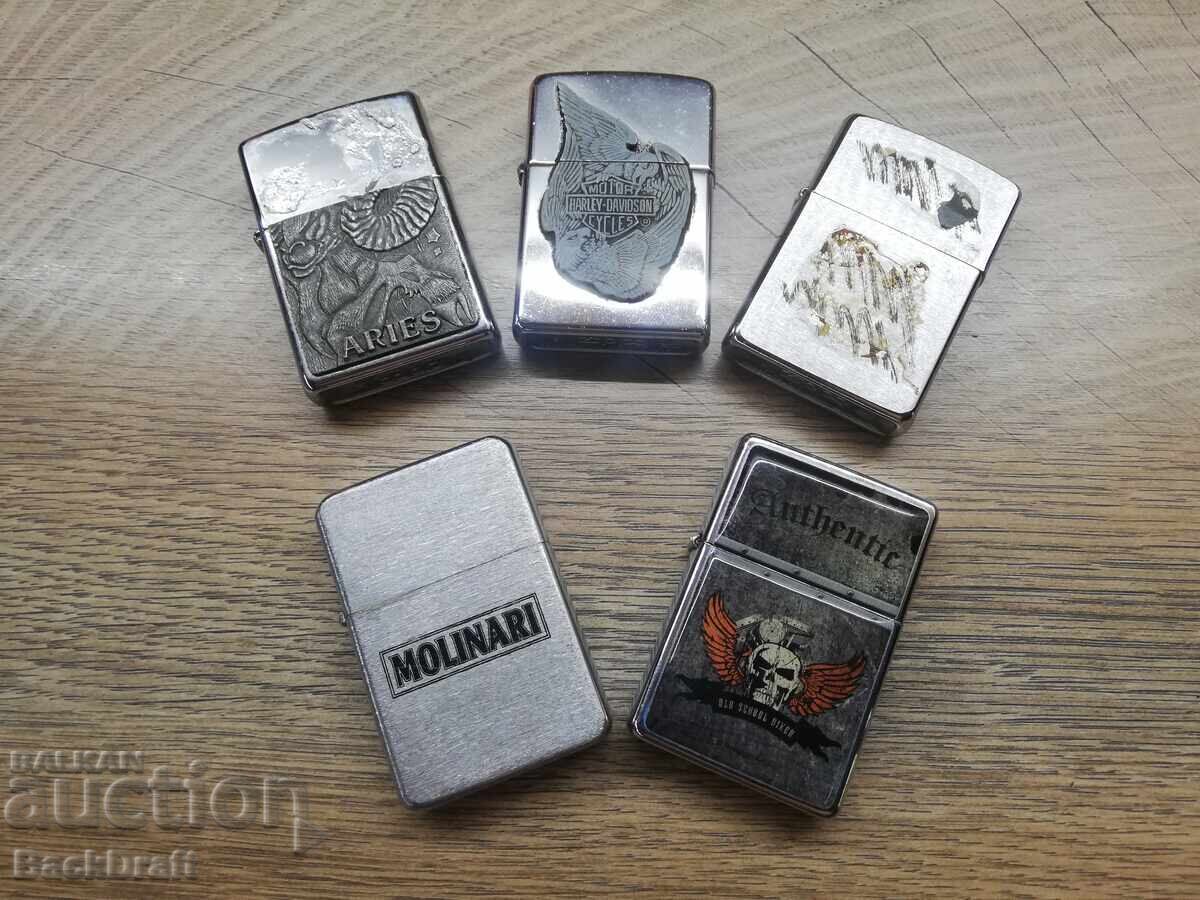 Lot of 5 Zippo Gasoline Lighters, Zippo Harley Davidson Lot of 5 Zippo Gasoline Lighters, Zippo Harley Davidson