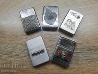 Lot of 5 Zippo Gasoline Lighters, Zippo Harley Davidson