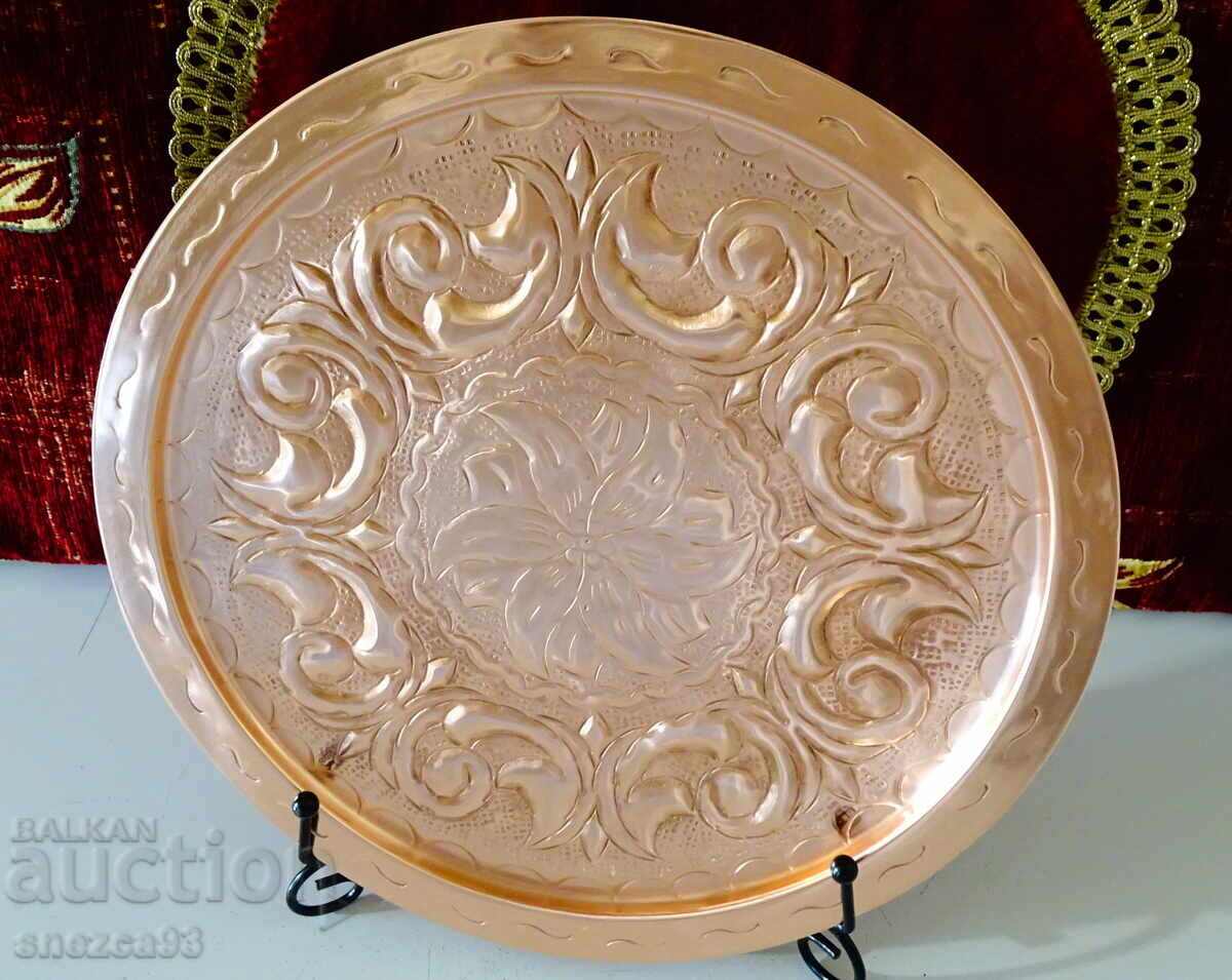 Delivery of Copper tray, platter, embossed hammered pure red copper