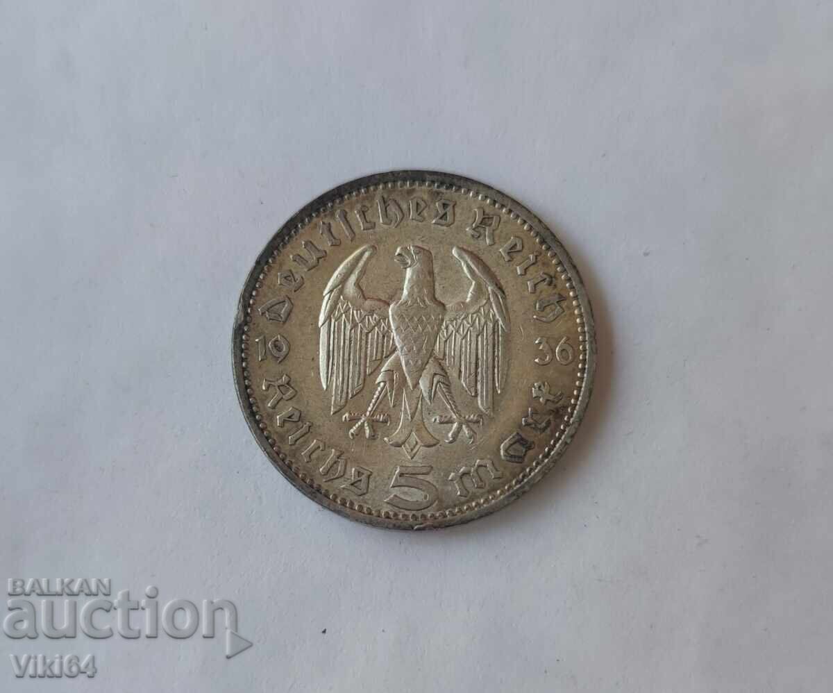 Ασημένιο Νόμισμα Γερμανία 5 Μάρκα 1936 BZTS Ασημένιο Νόμισμα Γερμανία 5 Μάρκα 1936 BZTS