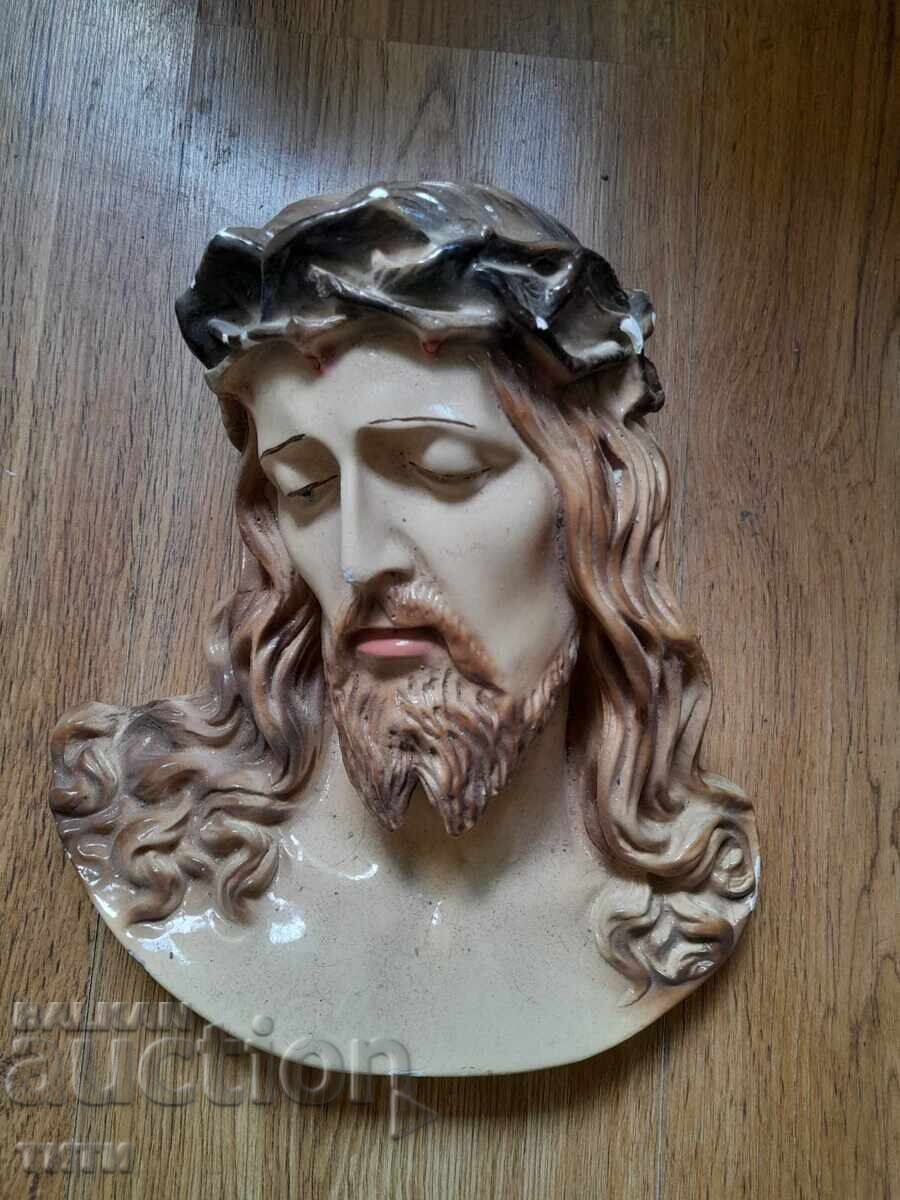 Porțelan vechi cap Isus Hristos cu coroană de spini 26x24cm - 5 Porțelan vechi cap Isus Hristos cu coroană de spini 26x24cm - 5