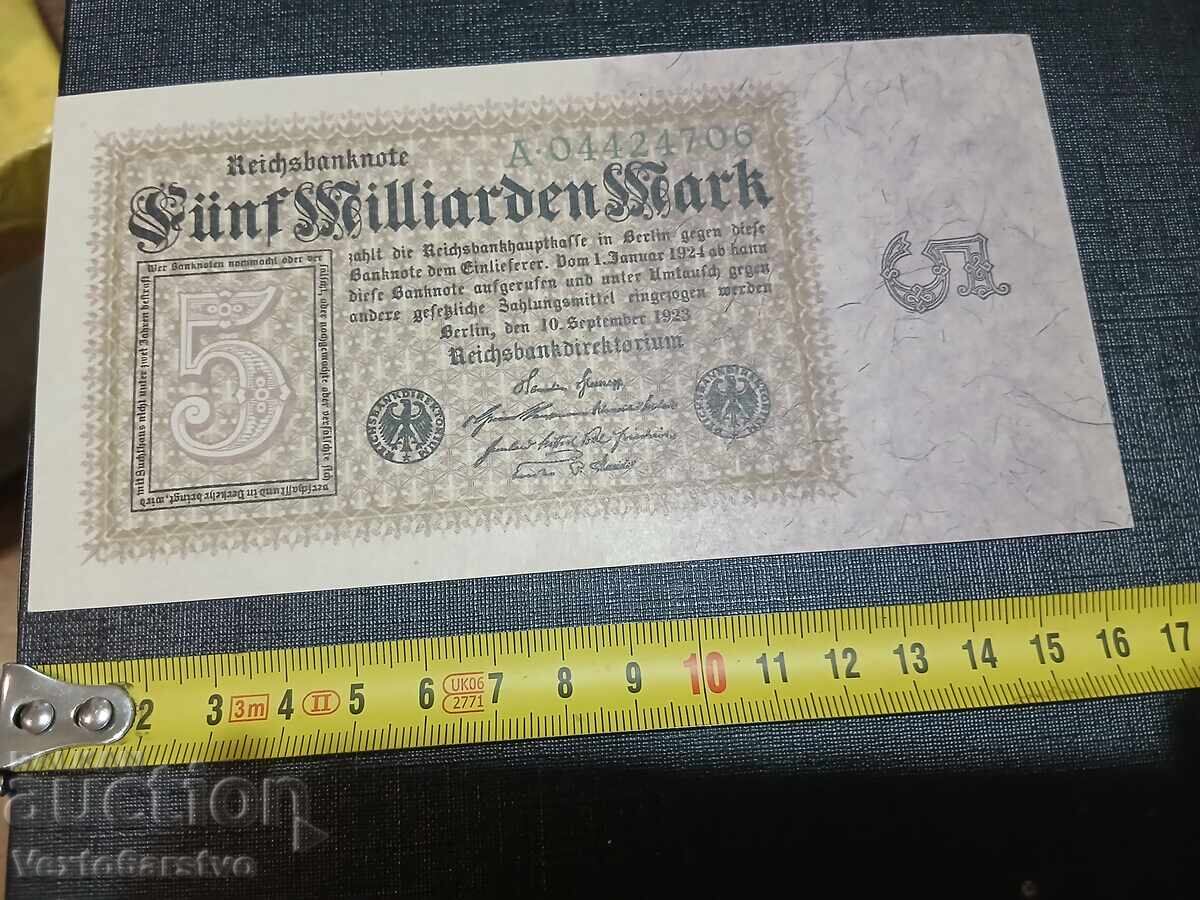 БАНКНОТА- 5 МИЛИАРДА МАРК-5 000000000 MARK-UNC. с цена € 9.99 | 19.54 лв. БАНКНОТА- 5 МИЛИАРДА МАРК-5 000000000 MARK-UNC. с цена € 9.99 | 19.54 лв.