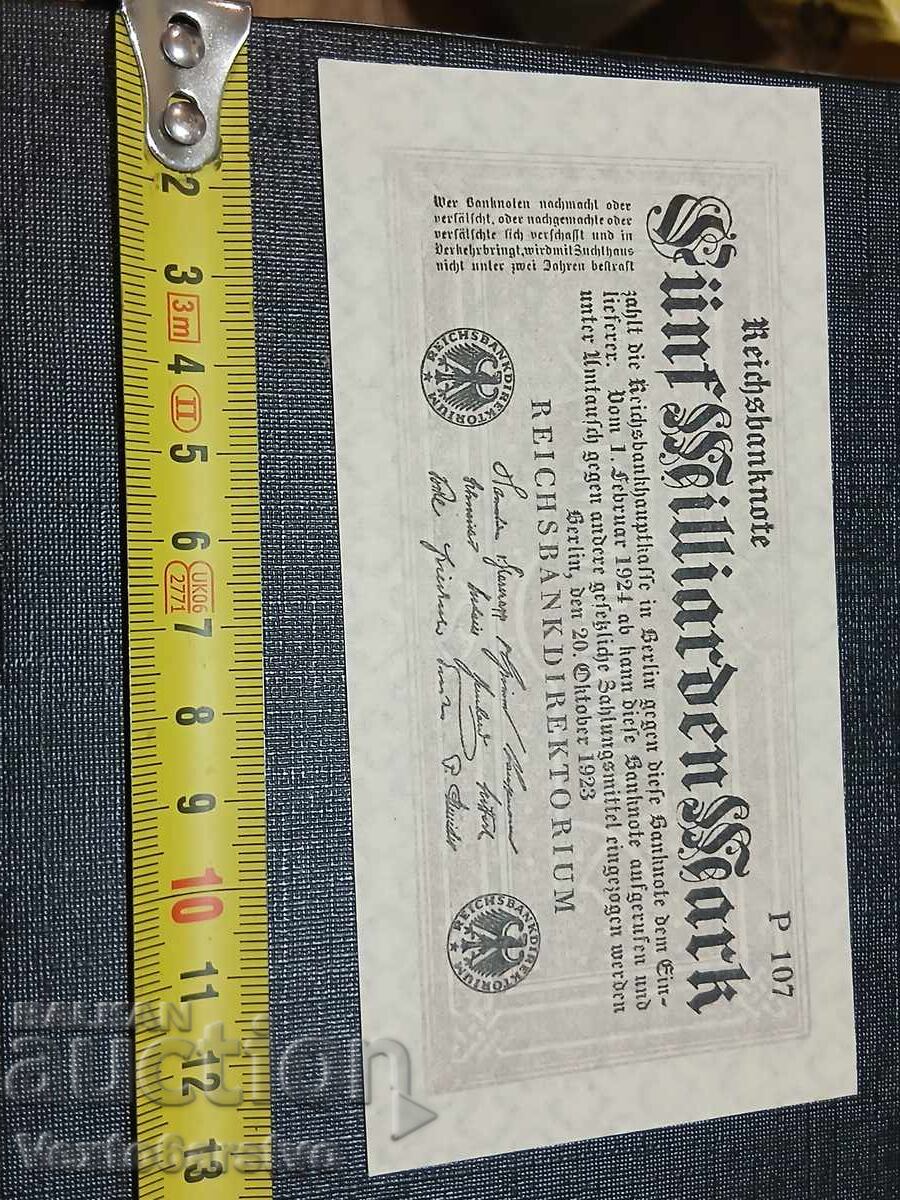 БАНКНОТА- 5 МИЛИАРДА МАРК-5 000000000 MARK-UNC. с цена € 9.99 | 19.54 лв. БАНКНОТА- 5 МИЛИАРДА МАРК-5 000000000 MARK-UNC. с цена € 9.99 | 19.54 лв.