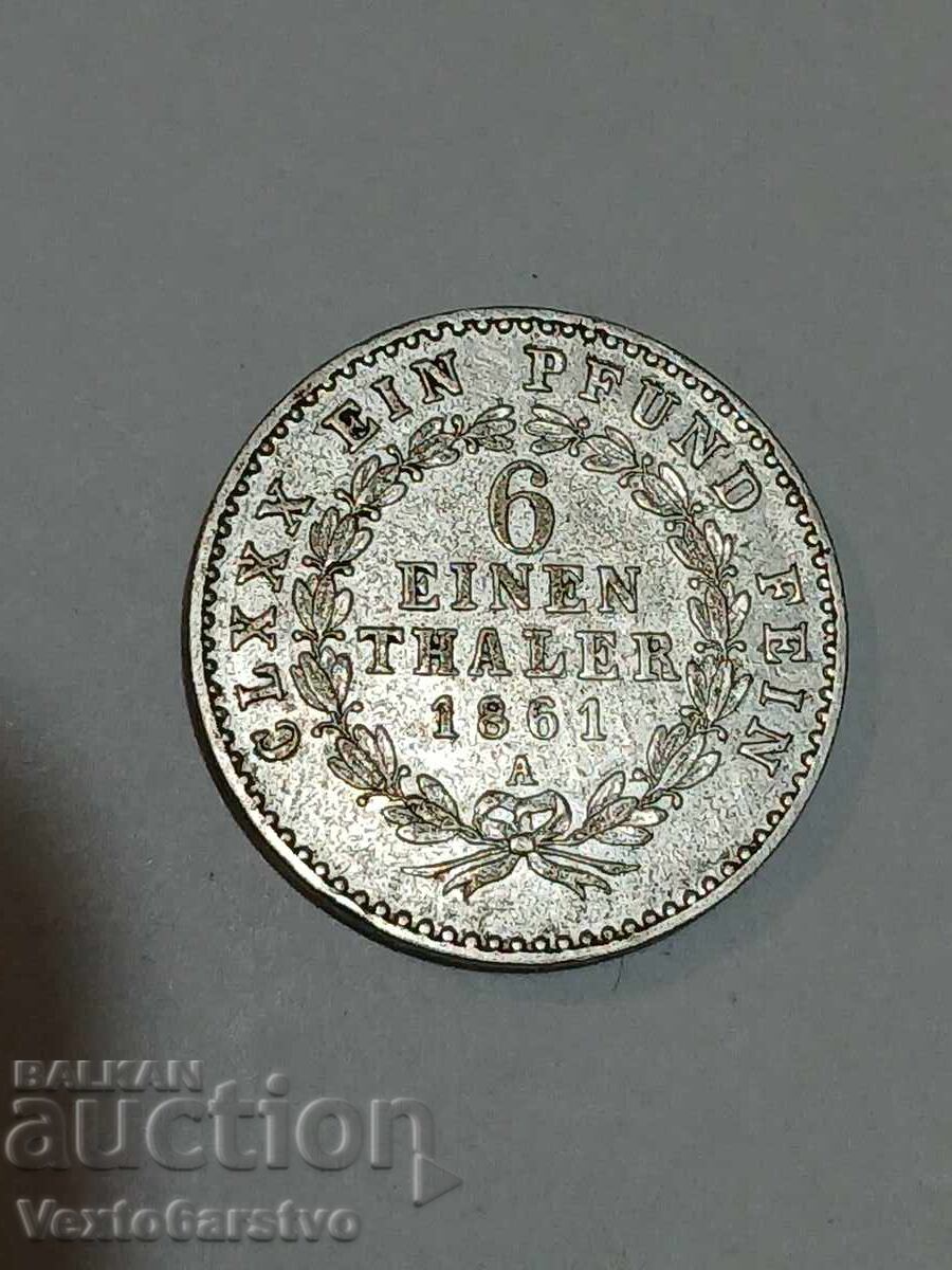 МОНЕТА-ГЕРМАНИЯ-1/6та талер. 1861г. МОНЕТА-ГЕРМАНИЯ-1/6та талер. 1861г.