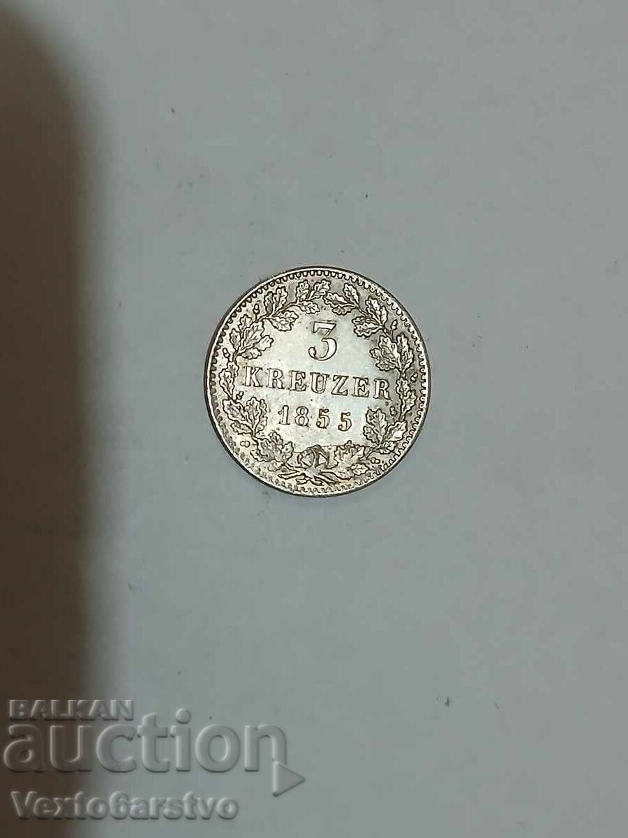 Доставка на МОНЕТА-ГЕРМАНИЯ-3 кройцера -Сребро-1855г. Доставка на МОНЕТА-ГЕРМАНИЯ-3 кройцера -Сребро-1855г.