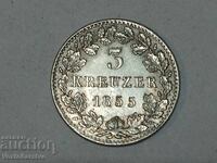 МОНЕТА-ГЕРМАНИЯ-3 кройцера -Сребро-1855г.