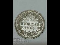 МОНЕТА-ГЕРМАНИЯ-3 кройцера -Сребро-1865г.