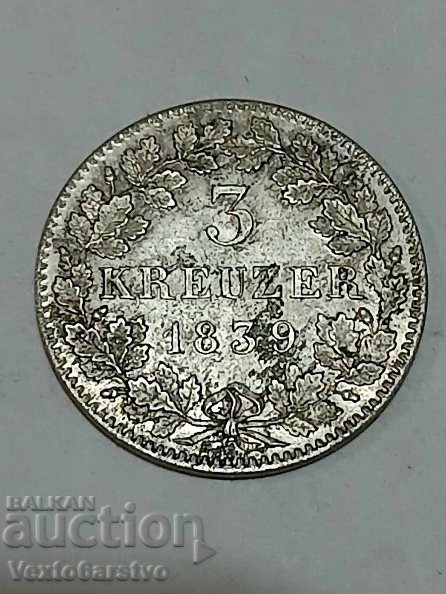 МОНЕТА-ГЕРМАНИЯ-3 кройцера -Сребро-1839г. МОНЕТА-ГЕРМАНИЯ-3 кройцера -Сребро-1839г.