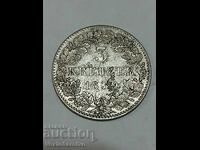 МОНЕТА-ГЕРМАНИЯ-3 кройцера -Сребро-1839г.