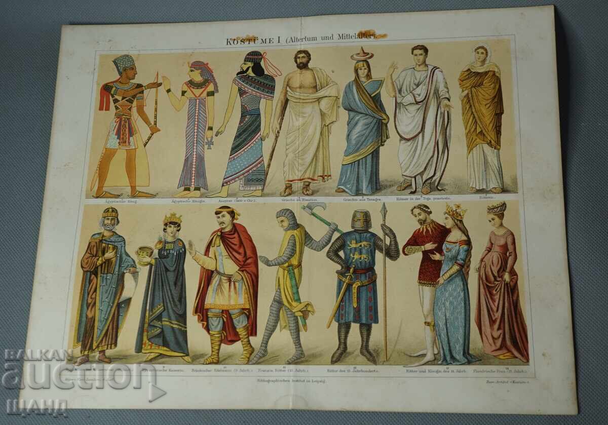 1900 Литография плакат Костюми Античност и Средновековие 1900 Литография плакат Костюми Античност и Средновековие