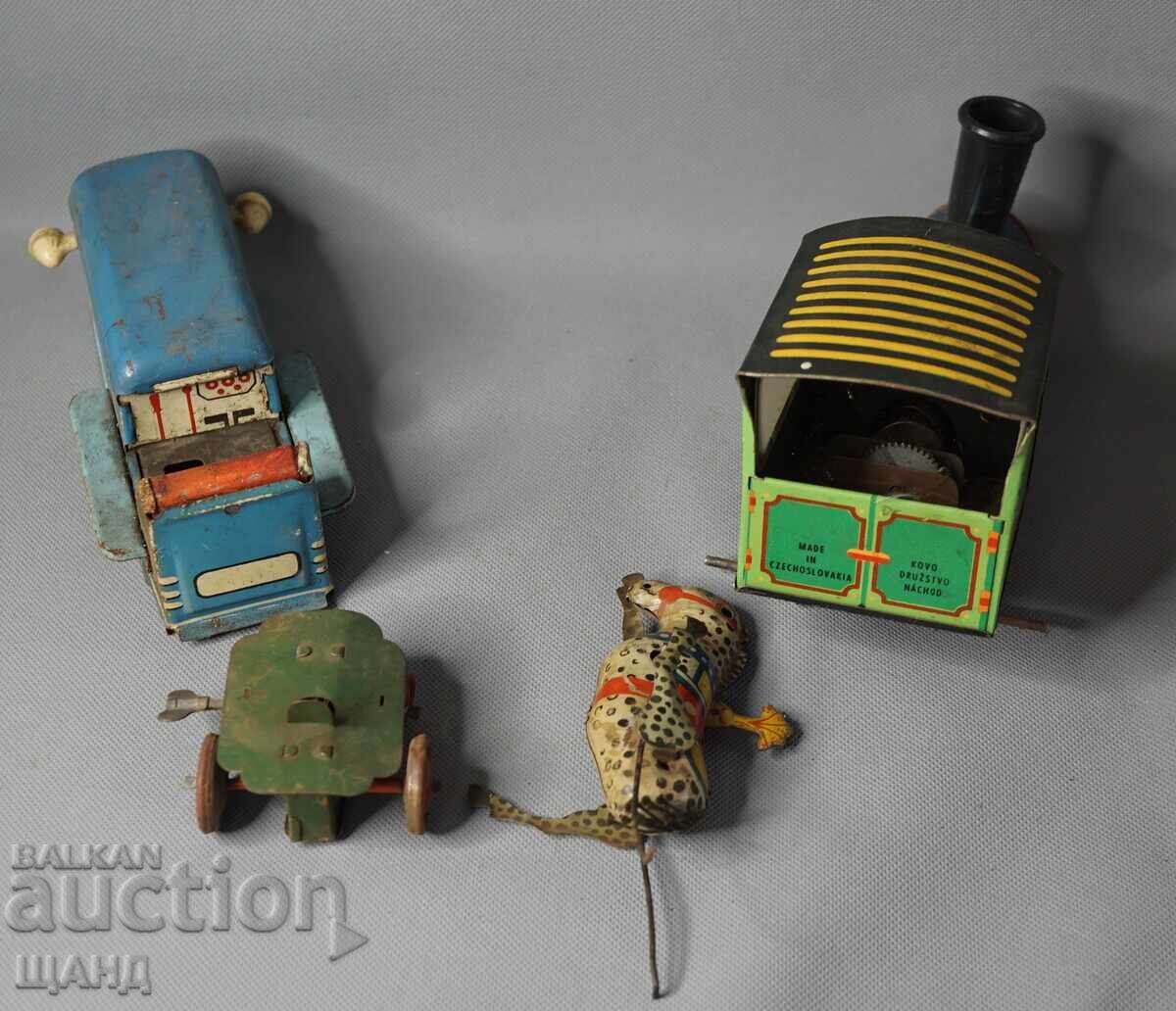 Livrarea Lot jucării mecanice vechi din metal tractor, cilindru compactor, zebră