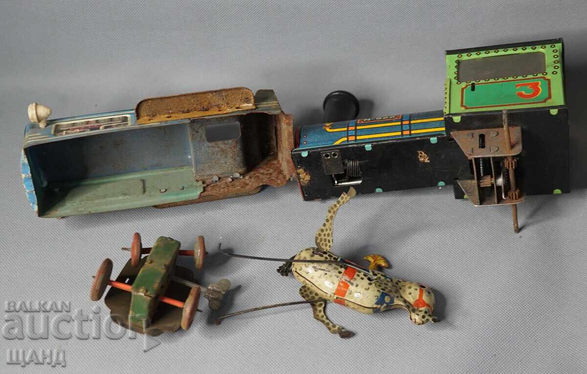 Lot jucării mecanice vechi din metal tractor, cilindru compactor, zebră - 5