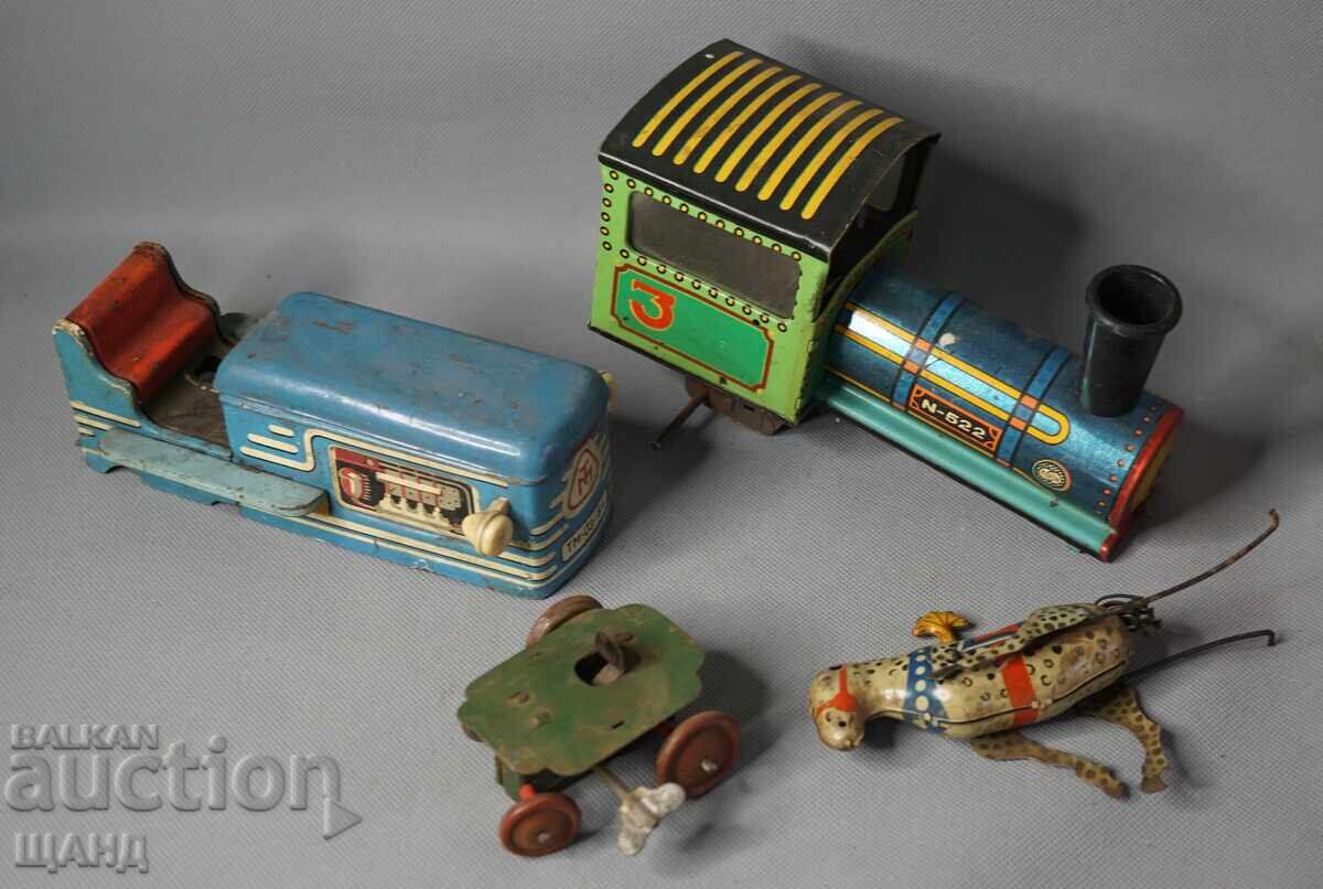 Lot jucării mecanice vechi din metal tractor, cilindru compactor, zebră