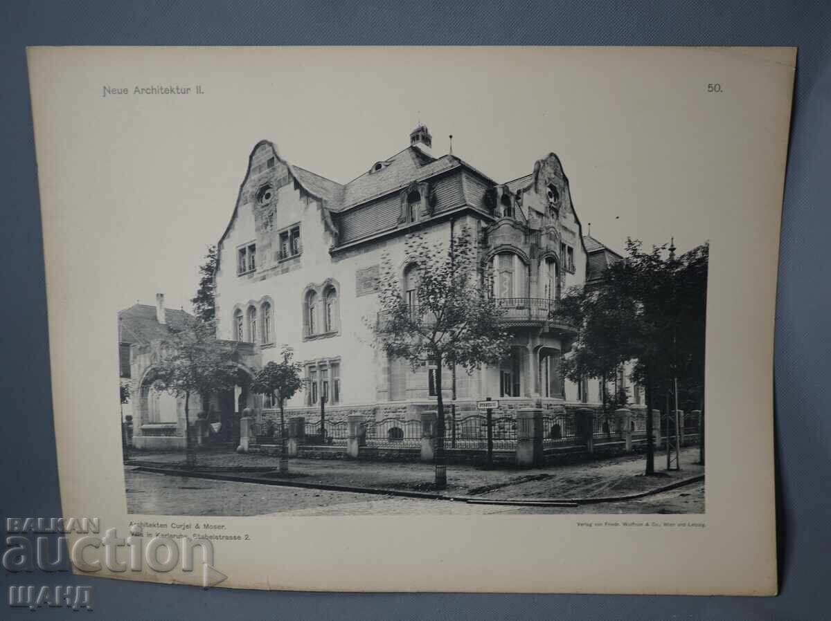 1900 Виена архитектурна литография на жилищна сграда къща 1900 Виена архитектурна литография на жилищна сграда къща