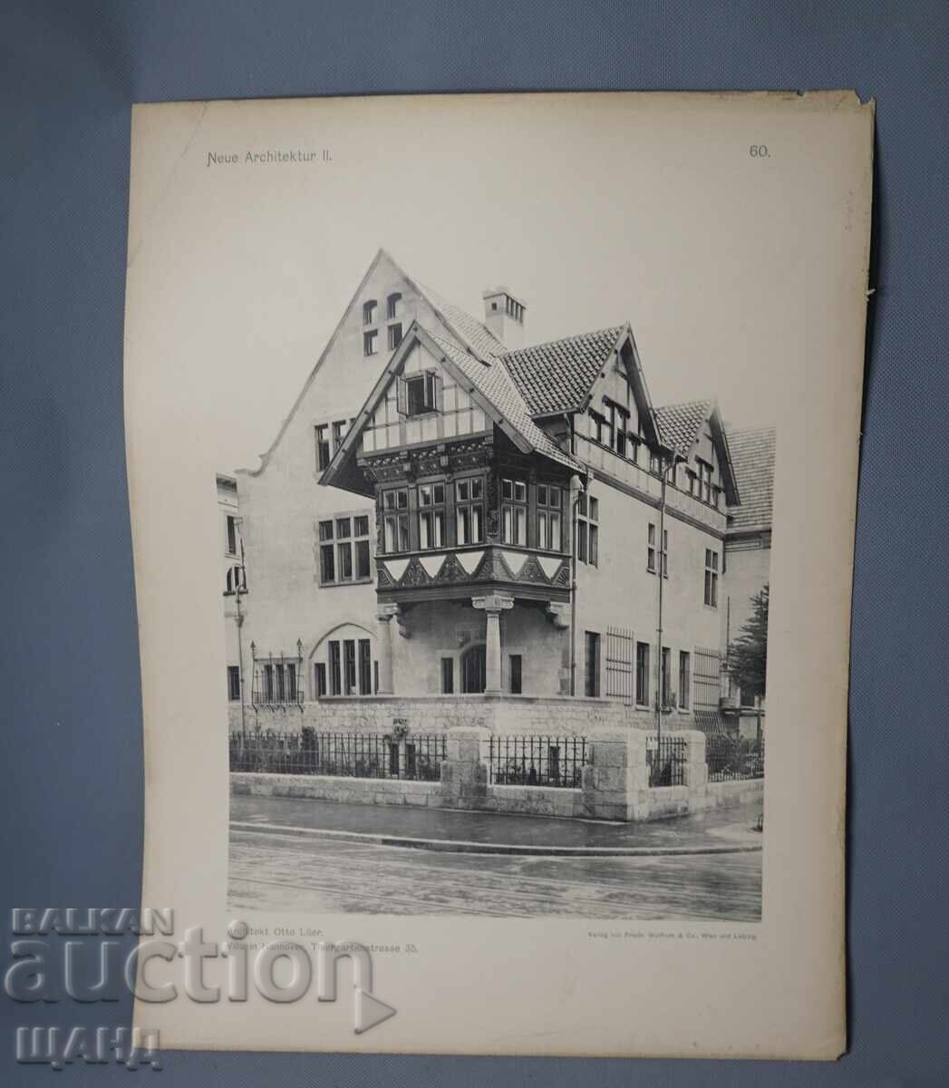 1900 Виена архитектурна литография на влиа сграда къща 1900 Виена архитектурна литография на влиа сграда къща