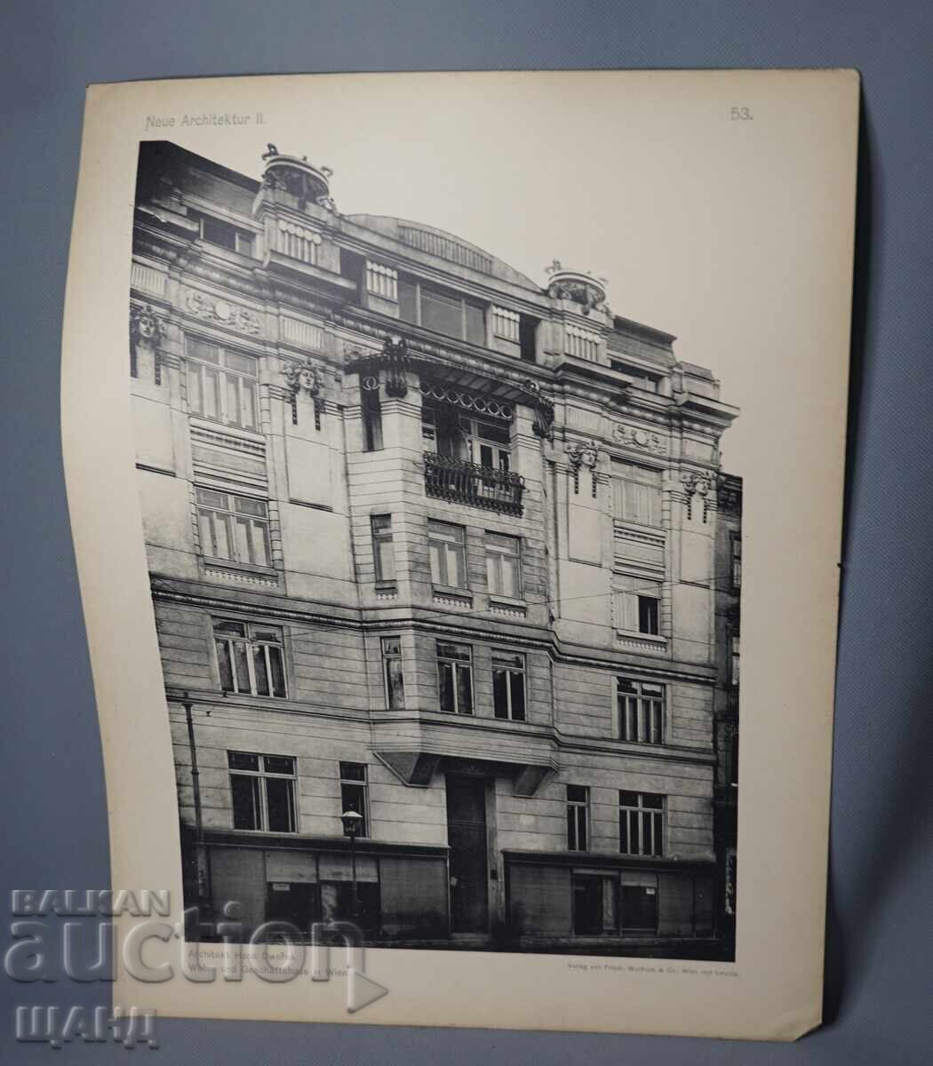 1900 Виена архитектурна литография на жилищна сграда къща 1900 Виена архитектурна литография на жилищна сграда къща