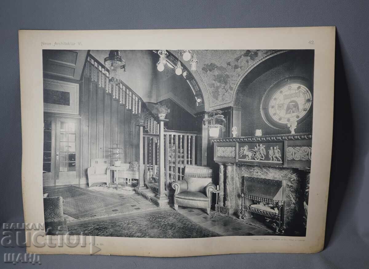 1900 Виена архитектурна литография вътрешен интериор 1900 Виена архитектурна литография вътрешен интериор