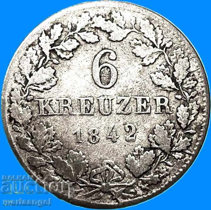 6 Kreuzer 1842 Germany Württemberg 243,122 mintage 6 Kreuzer 1842 Germany Württemberg 243,122 mintage