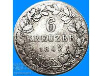 6 Kreuzer 1842 Germany Württemberg 243,122 mintage