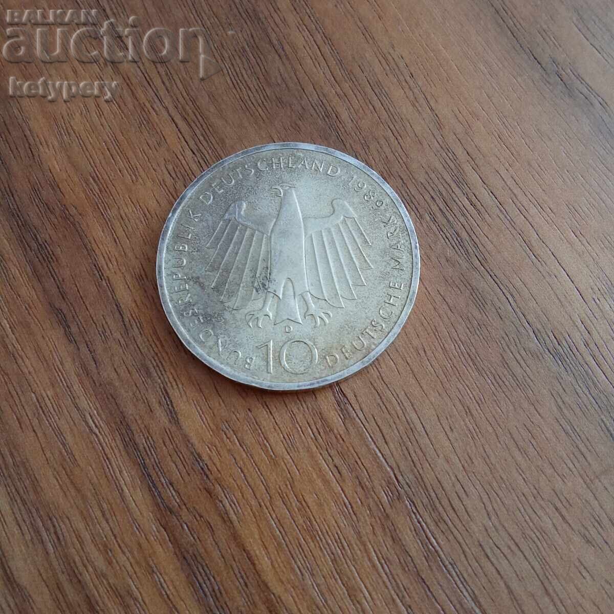 10 марки 1989, сребро от 1 цент БЗЦ