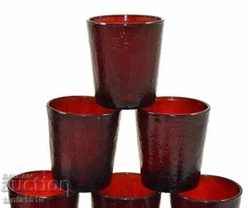 6 pahare vintage Arcoroc France Sierra de culoare roșu rubiniu intens cu preț € 20.00 | 39.12 BGN