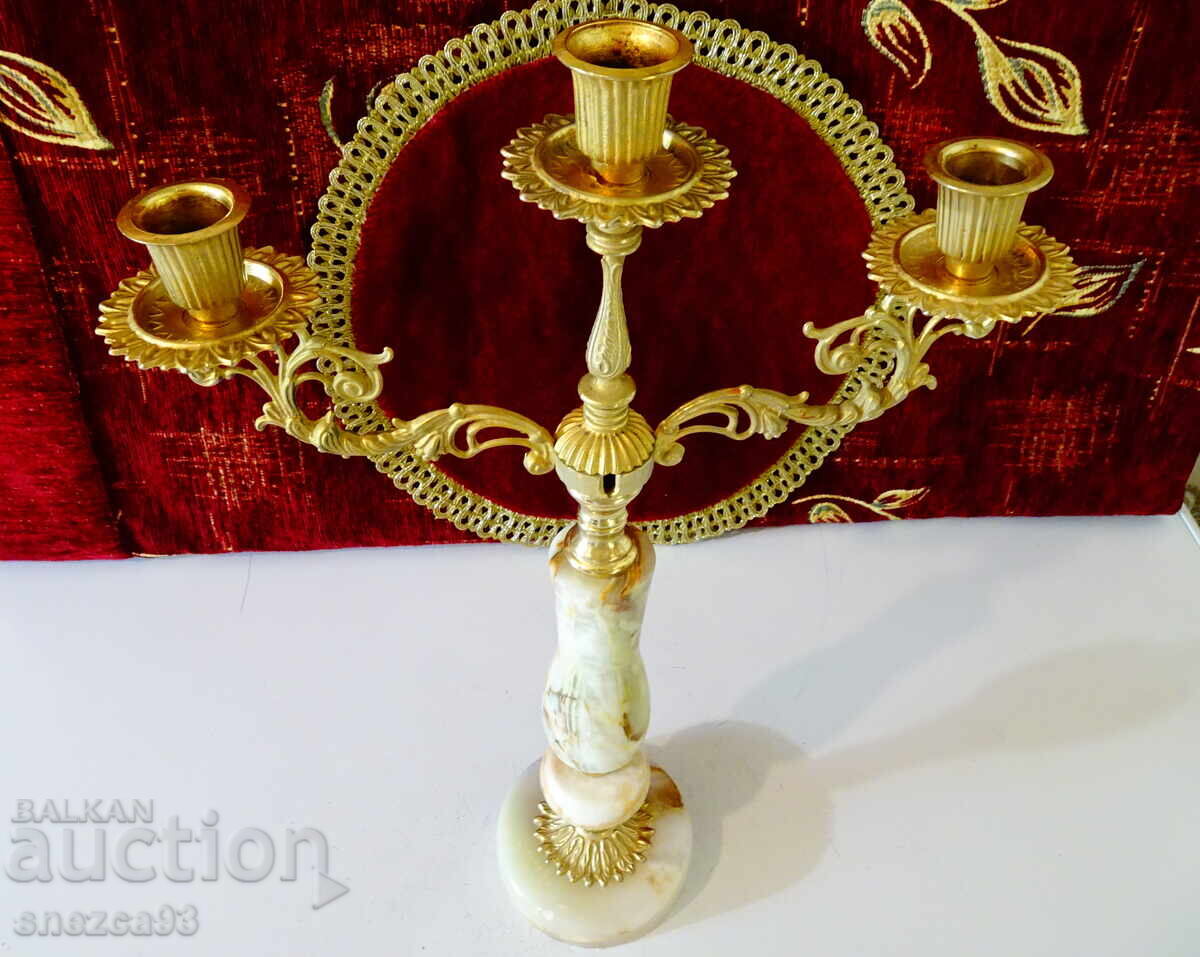 Triple candelabra, bronze, onyx, gilding, Baroque, Louis XV with price € 99.00 | 193.63 BGN Triple candelabra, bronze, onyx, gilding, Baroque, Louis XV with price € 99.00 | 193.63 BGN