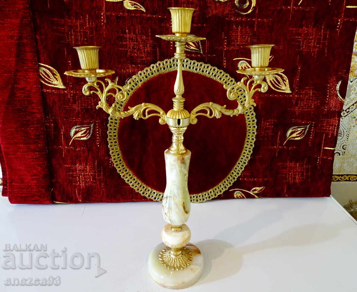 Triple candelabra, bronze, onyx, gilding, Baroque, Louis XV Triple candelabra, bronze, onyx, gilding, Baroque, Louis XV