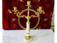 Triple candelabra, bronze, onyx, gilding, Baroque, Louis XV