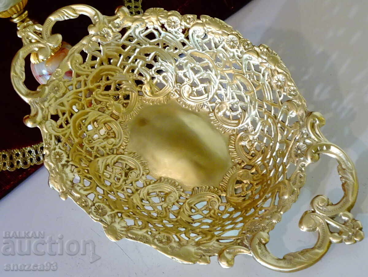 Auction Bronze fruit bowl, jardiniere, gilding, baroque, openwork Auction Bronze fruit bowl, jardiniere, gilding, baroque, openwork