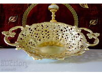 Bronze fruit bowl, jardiniere, gilding, baroque, openwork