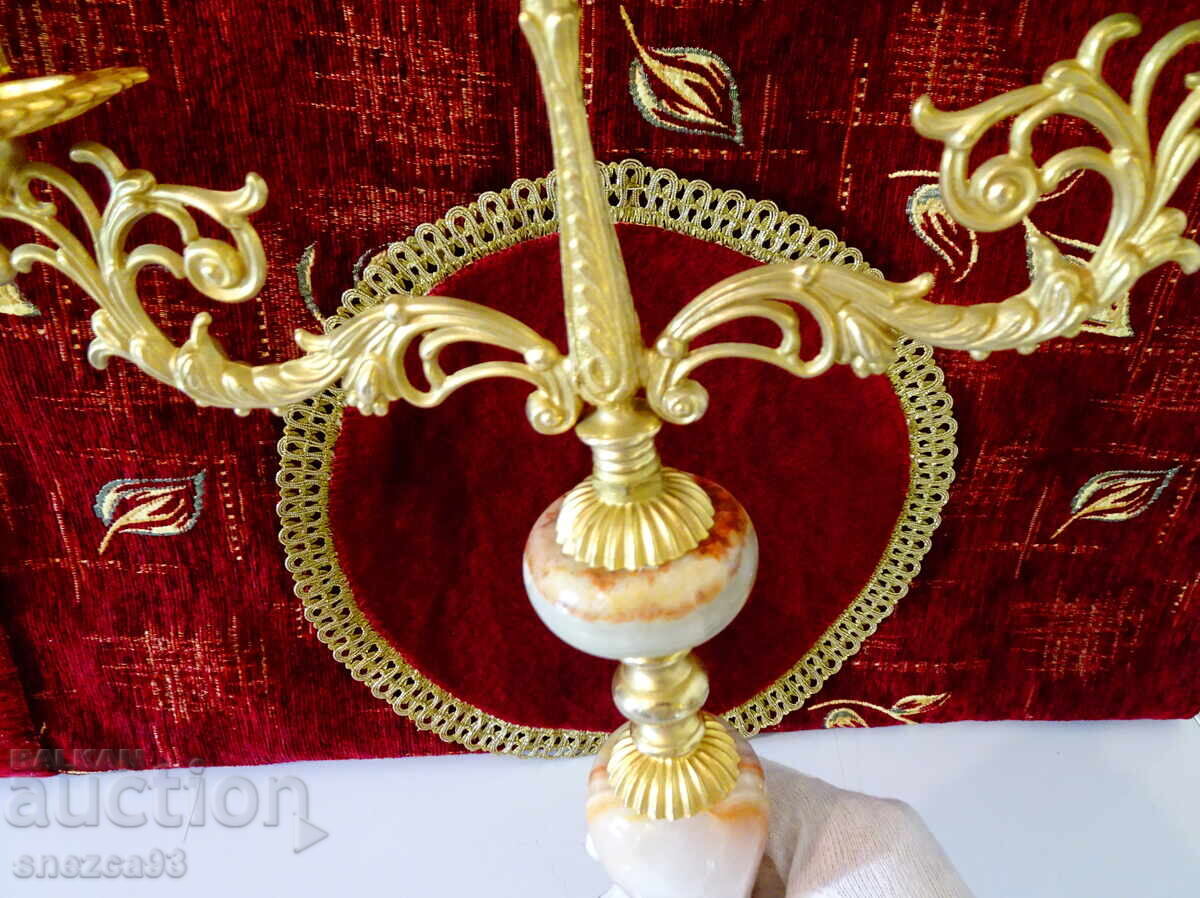 Three-arm candelabra, bronze, onyx, gilding, Louis XV style - 5 Three-arm candelabra, bronze, onyx, gilding, Louis XV style - 5