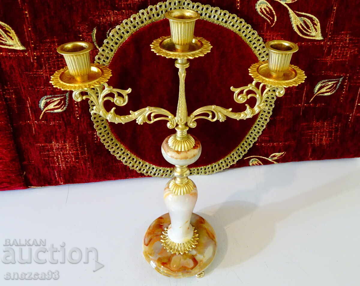 Three-arm candelabra, bronze, onyx, gilding, Louis XV style - 7 Three-arm candelabra, bronze, onyx, gilding, Louis XV style - 7