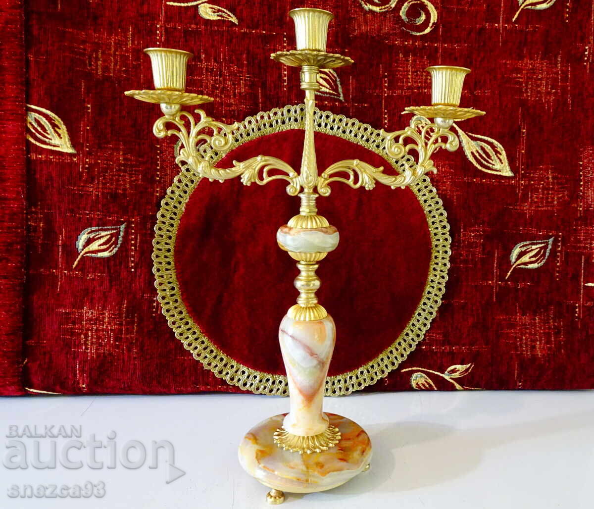 Three-arm candelabra, bronze, onyx, gilding, Louis XV style Three-arm candelabra, bronze, onyx, gilding, Louis XV style