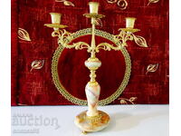 Three-arm candelabra, bronze, onyx, gilding, Louis XV style