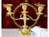 Gold-plated triple candle holder set of three 1.1 kg