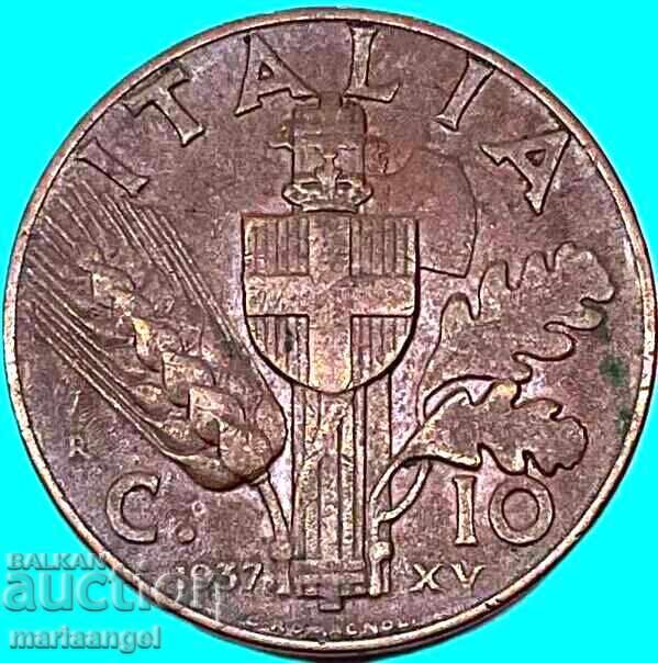 10 centesimi 1937 Italy Victor Emmanuel III bronze