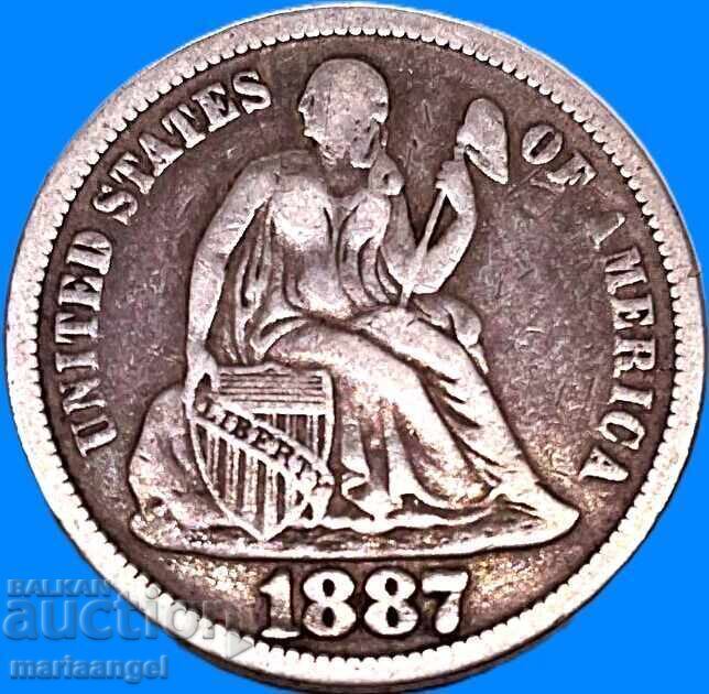 1 δεκάρα 1887 ΗΠΑ 10 σεντς Liberty ασήμι - 7