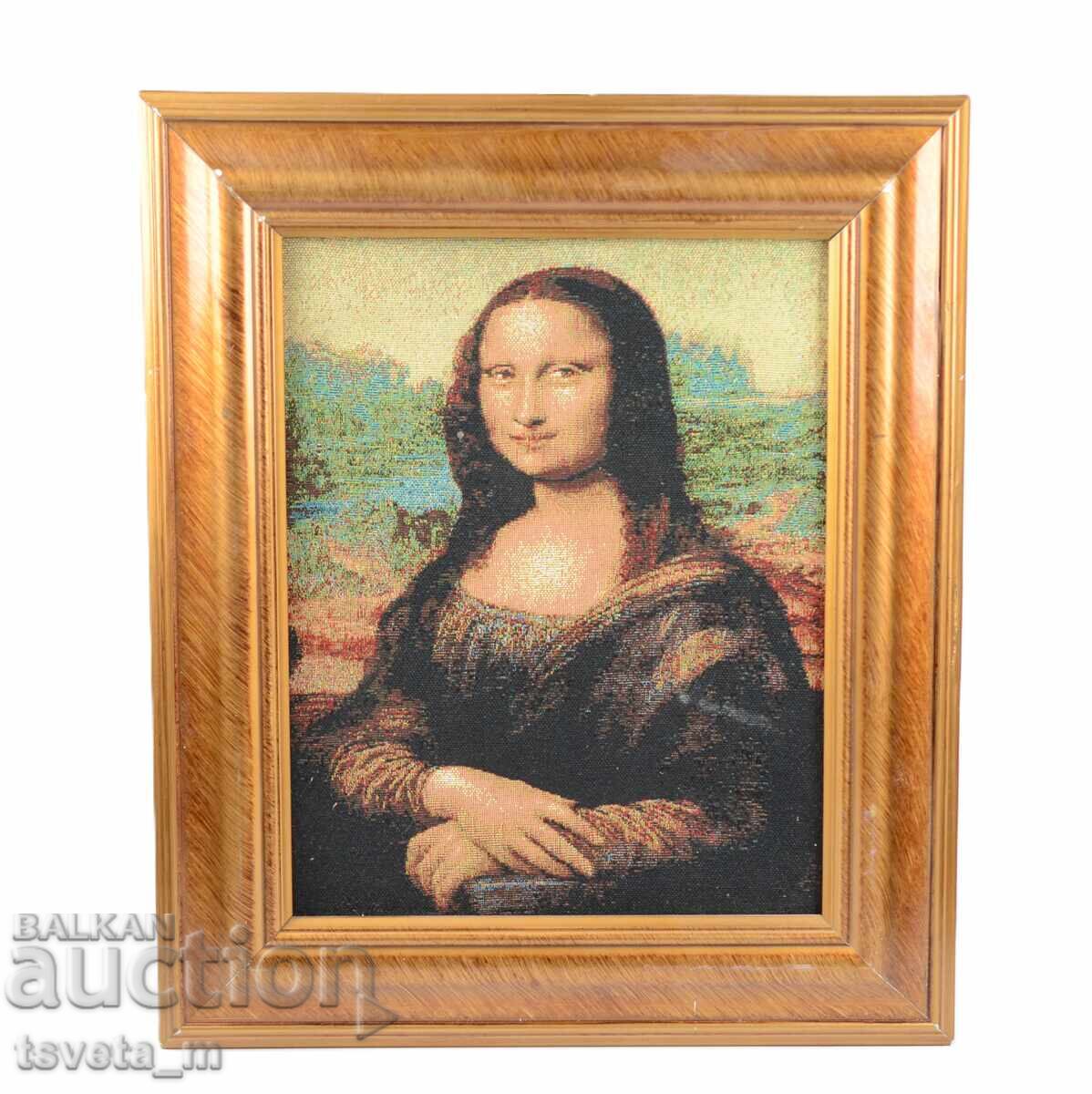 Machine-woven tapestry with a reproduction of the "Mona Lisa"