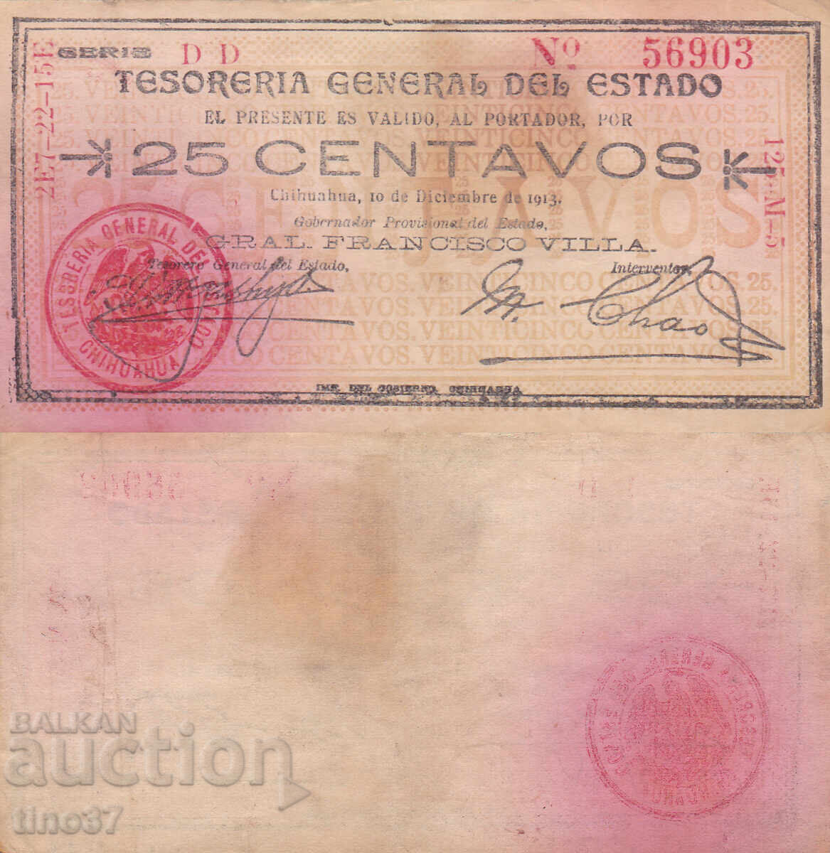 tino37- MEXIC - 25 CENTAVOS - 1913