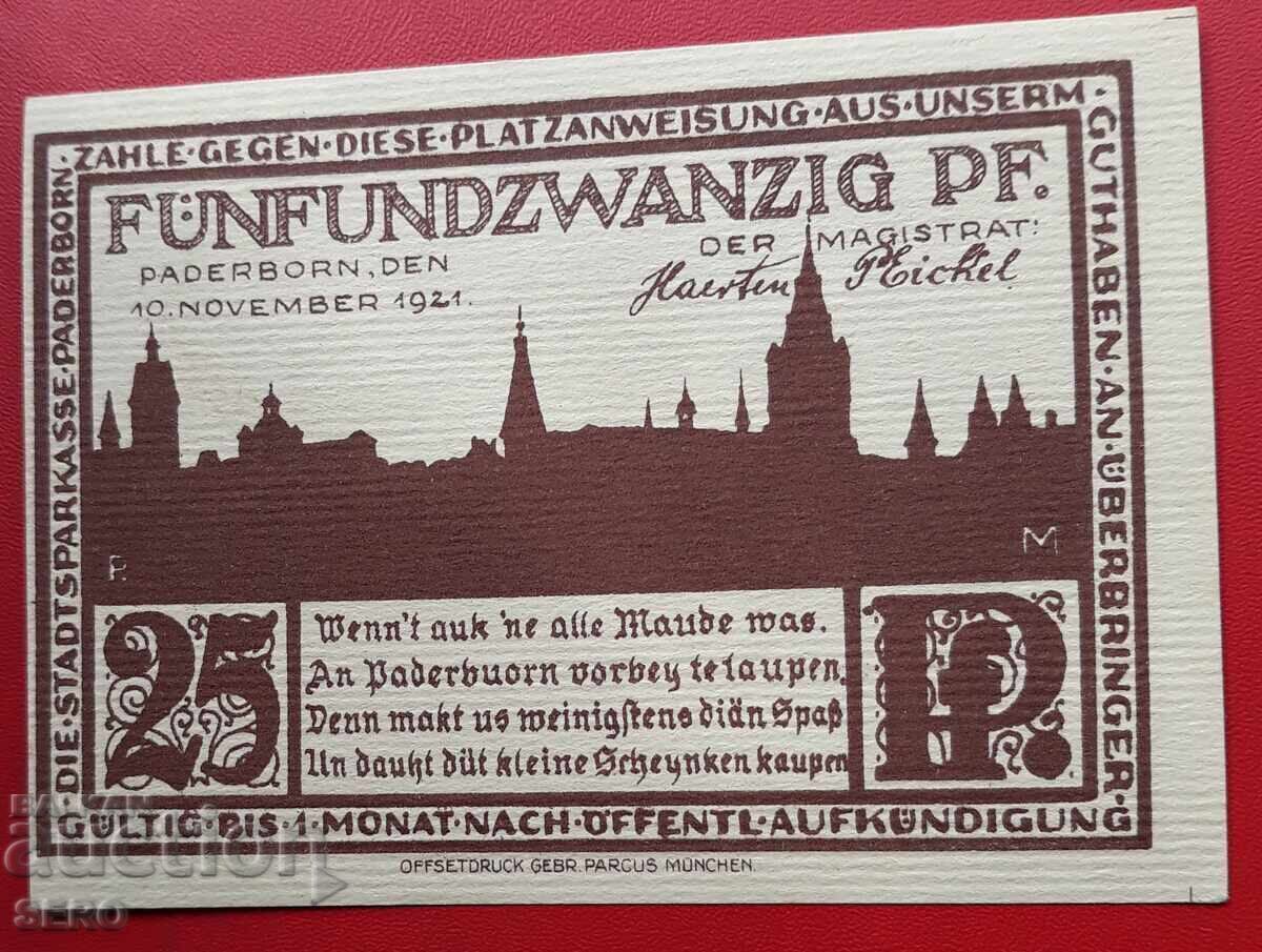 Bancnotă-Germania-Renania de Nord-Westfalia-Paderborn-25 pfennig 1921 Bancnotă-Germania-Renania de Nord-Westfalia-Paderborn-25 pfennig 1921