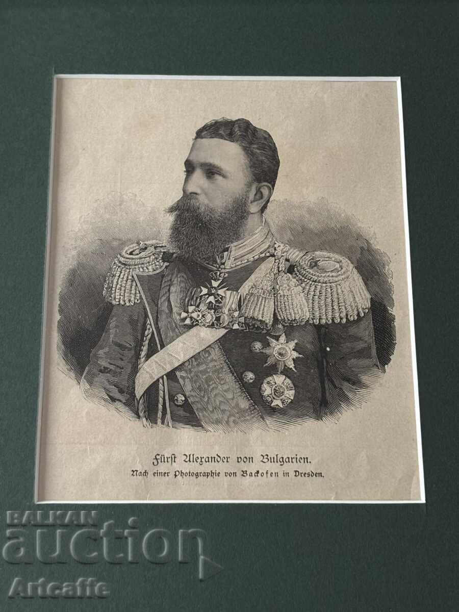Alexander Battenberg-1886 wood engraving, framed with price € 1.00 | 1.96 BGN