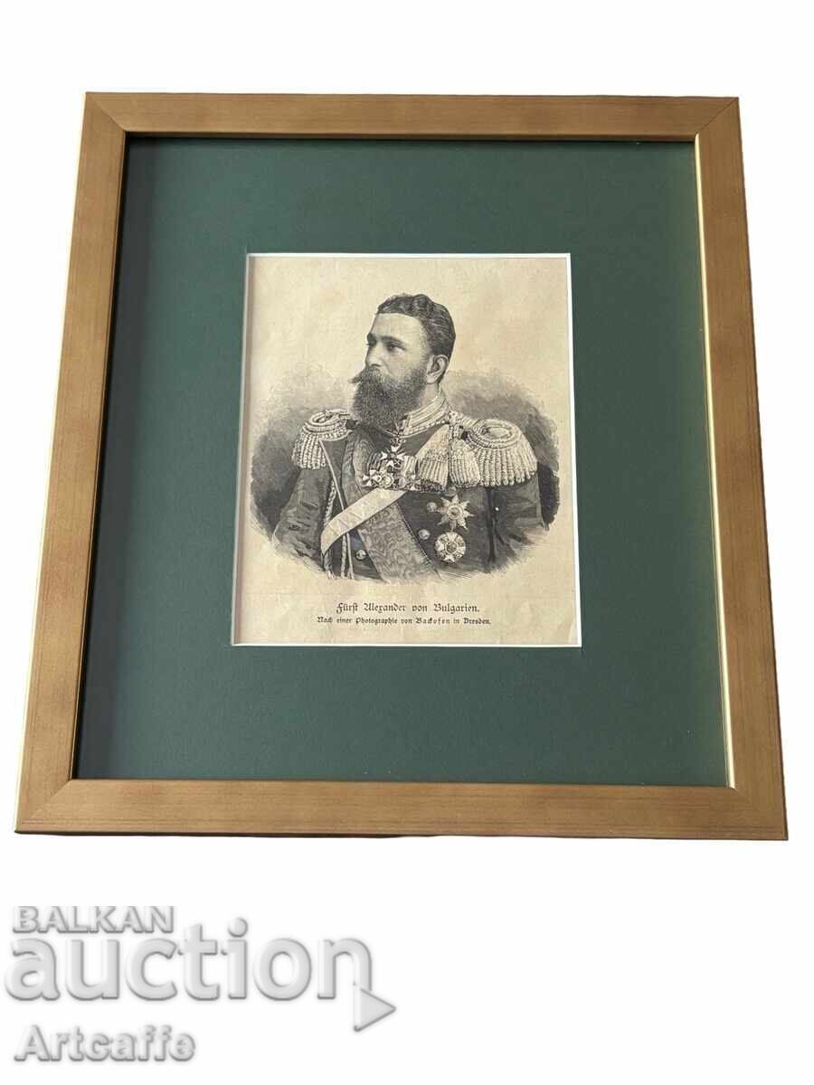 Alexander Battenberg-1886 wood engraving, framed - 6
