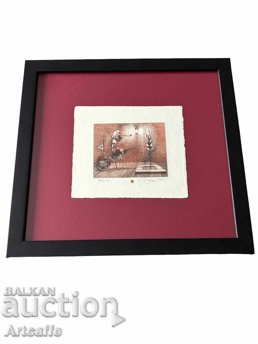 Robert Baramov - colored etching, signed, 2000, frame with price € 1.00 | 1.96 BGN